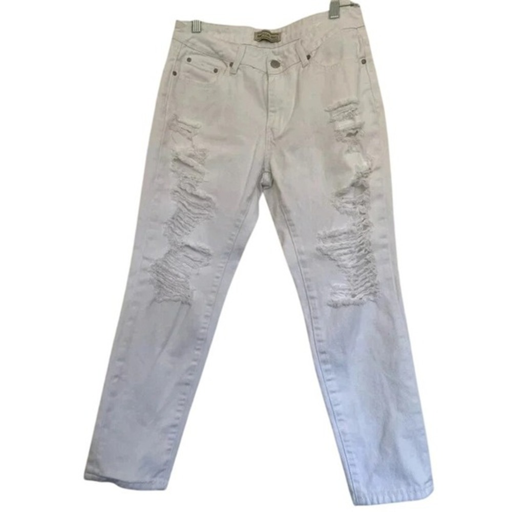 American Bazi Womens Distressed Jeans Ripped White Denim Mom Jeans Size 5
